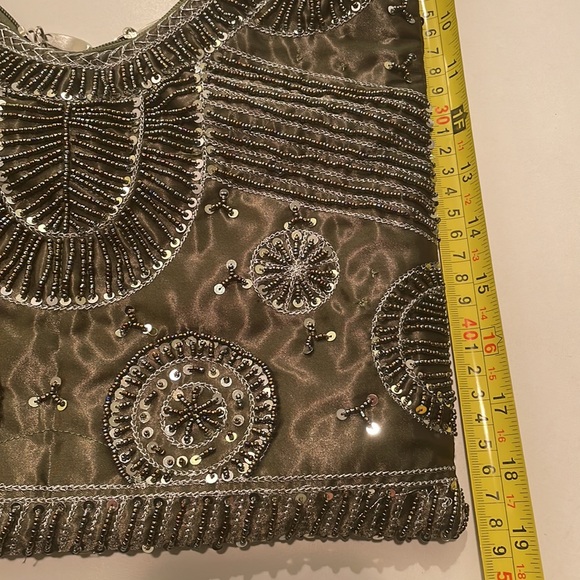 NWOT: moss green beaded and sequin shoulder bag - Picture 12 of 13